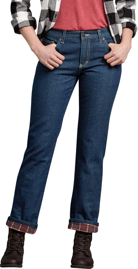 Dickies Women's Relaxed Fit Straight Leg Flannel Lined Denim Jeans