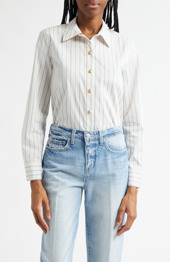 L'Agence Ellery Stripe Cotton Blend Button-Up Shirt