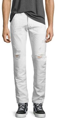 Diesel Buster 0680K Tapered Jeans with Distressing, White