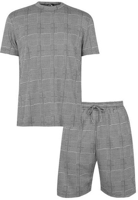 Fabric Grey Check T-shirt and Shorts Loungewear Co-Ord Set