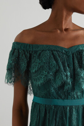 Self-Portrait Off-the-shoulder Tiered Lace Maxi Dress - Green