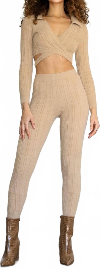 Little Secret Of Mine Women's Long Sleeve Crop Top And Pant Set In Camel