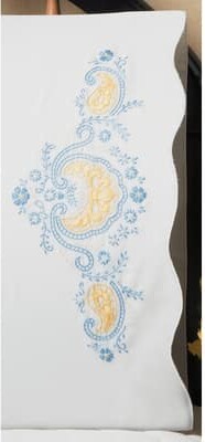 Designworks Tobin Stamped For Embroidery Blue Elegance Pillowcase Set By Design Works