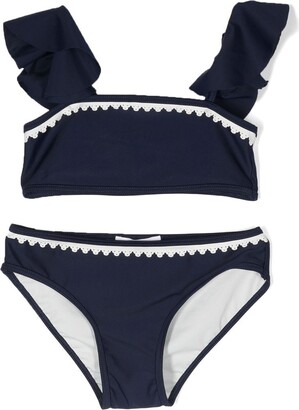 Chloé Children Lace-Trim Ruffled Bikini Set