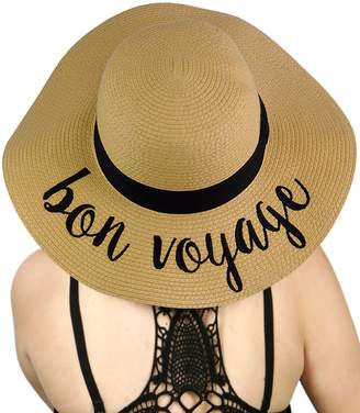 C.C Women's Paper Weaved Crushable Beach Embroidered Quote Floppy Brim Sun Hat