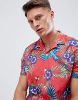 Thumbnail for your product : ASOS Design DESIGN relaxed floral printed shirt in red with revere collar