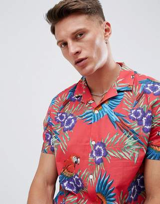ASOS Design DESIGN relaxed floral printed shirt in red with revere collar
