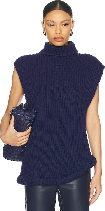 Victoria Beckham Sleeveless High Neck Sweater in Navy ShopStyle