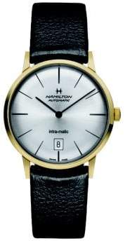 Hamilton American Classic Intra-Matic Auto Goldtone Stainless Steel & Leather Strap Watch