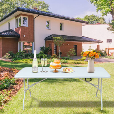 Dakota Fields Patio Foldable Picnic Table With Plastic Rectangular TopMetal Legs