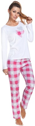 La Femme Women's Pyjama Set Karina 609 Made of Cotton - White/amaranthine - UK 20