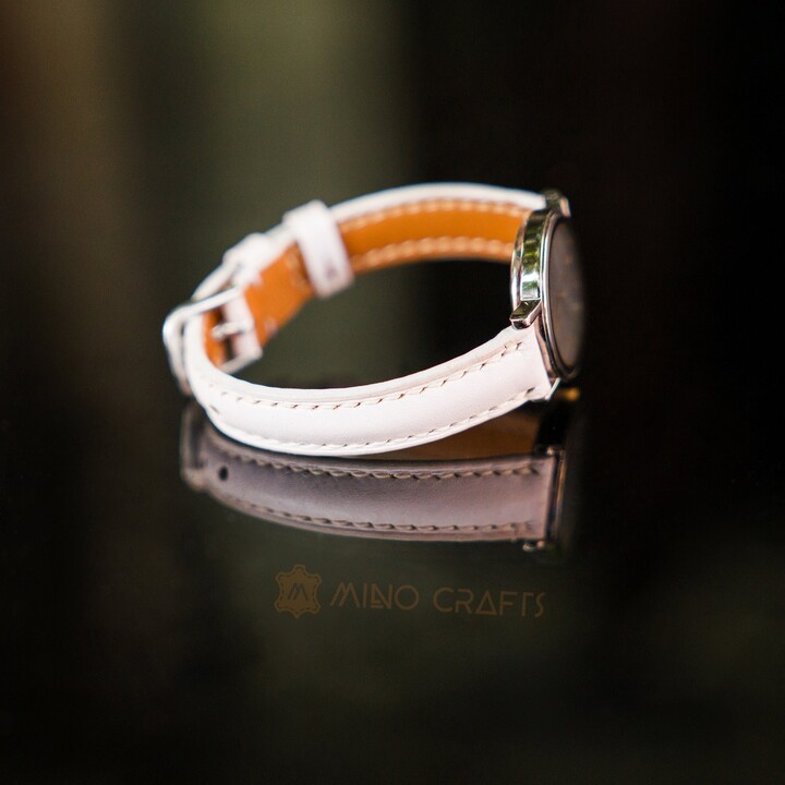White Watch Band 8mm 10mm 12mm 14mm Leather Strap Handmade Women