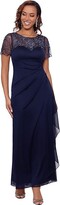 Thumbnail for your product : Xscape Evenings Long Sheer Matte Jersey Side Ruched Bead Flutter Sleeve (Navy) Women's Clothing