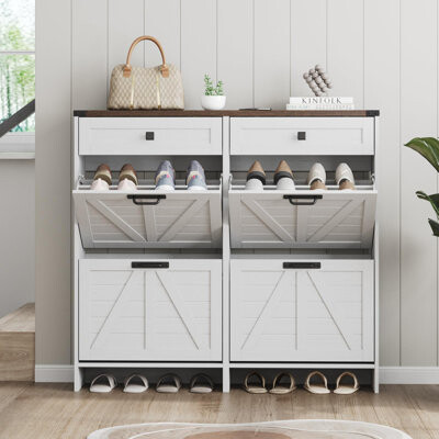 Freestanding Shoe Cabinet Wtih 4 Flip Drawers & 2 Drawers