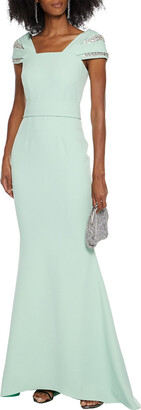 Safiyaa Fluted crystal-embellished stretch-crepe gown