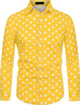 Thumbnail for your product : Uxcell Men's Shirts Polka Dots Long Sleeve Slim Fit Printed Dress Button Down Shirt Black XL
