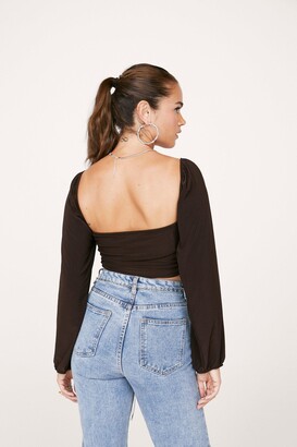Nasty Gal Womens Ruched Square Neck Slinky Cropped Top