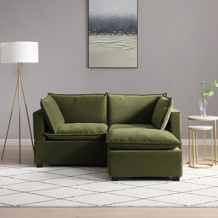 Dunelm Moda 2 Seater Modular Sofa with Chaise, Olive Velvet Green
