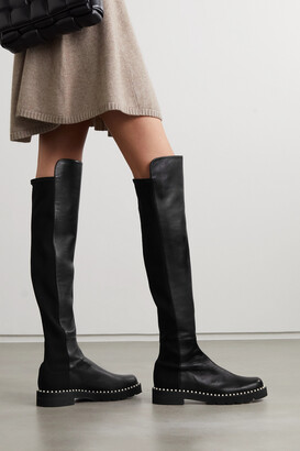 Stuart Weitzman 5050 Lift Faux Pearl-embellished Leather And Stretch  Over-the-knee Boots - Black - ShopStyle