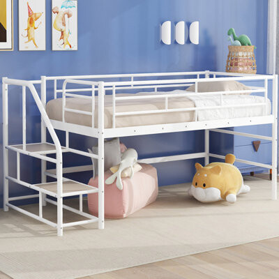 George Oliver Mid Loft Bed With Storage Stairs, Twin,