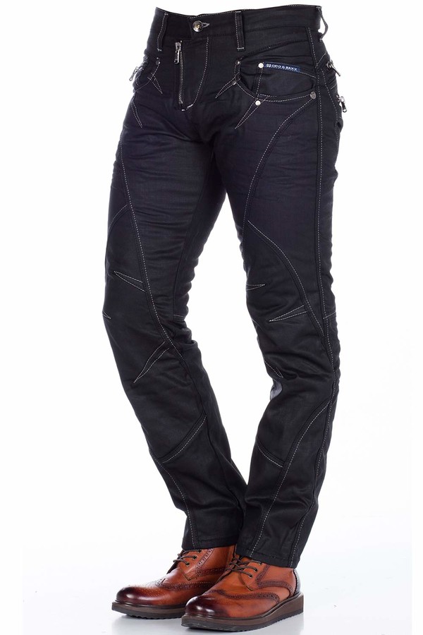 Cipo & Baxx Cipo and Baxx Men's Jeans Regular Fit Black Contrast Stitching  Denim Black Pants Biker - Black - 38 W/34 L - ShopStyle