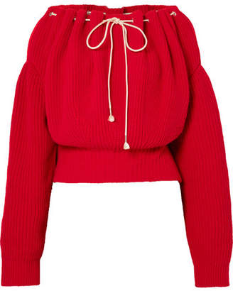 Calvin Klein Ruched Ribbed Cotton Sweater - Red