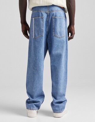 Bershka 90's baggy jeans in mid blue - ShopStyle