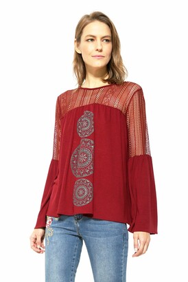 Desigual womens Ts_neusifu Neusifu Woman Knitted Long Sleeve T-shirt Long Sleeve T-Shirt _Bordeaux 8 (Manufacturer Size: X-Small)