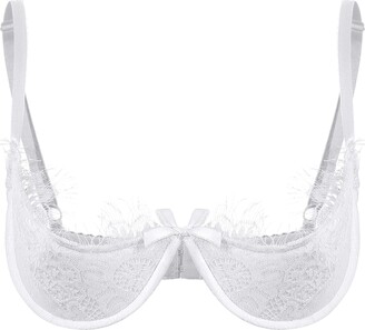 Women's Sexy Lace Push Up 1/4 Cups Sheer Bra Top Underwired See Through  Bralette