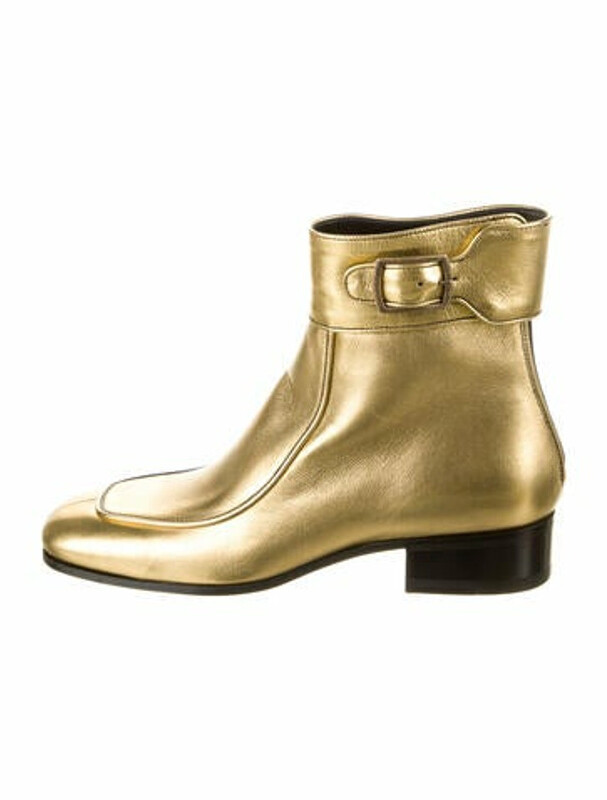 Saint Laurent Leather Boots Gold - ShopStyle