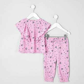 River Island Mini girls Pink floral frill top outfit
