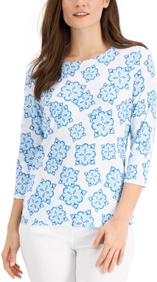 JM Collection Plus Size Jacquard Medallion Top, Created for Macy's