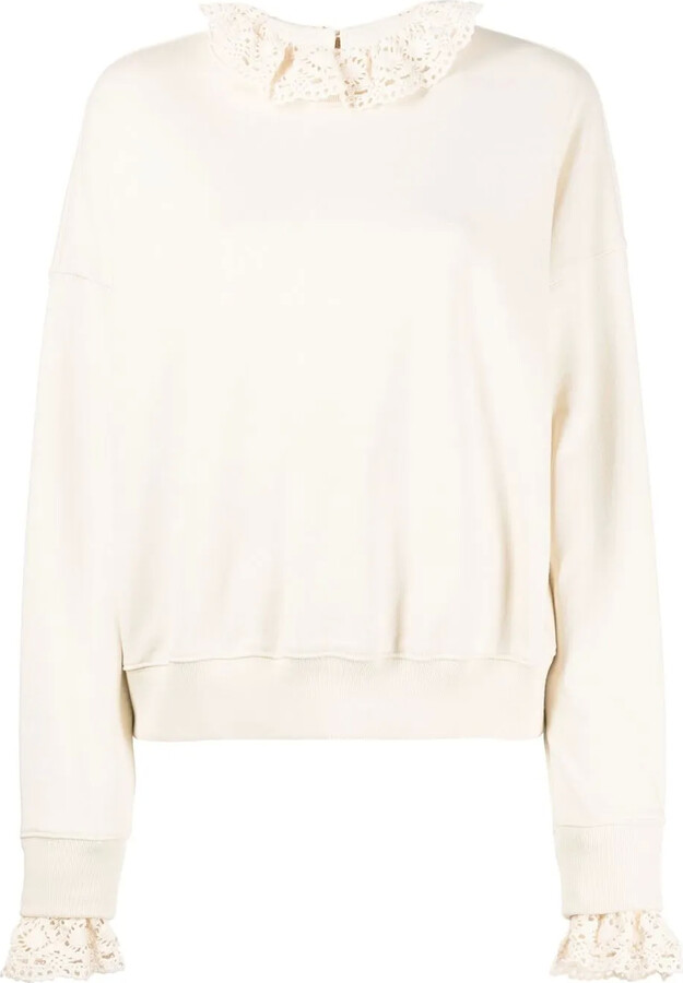 GOEN.J Crochet-Trim Crew-Neck Sweatshirt
