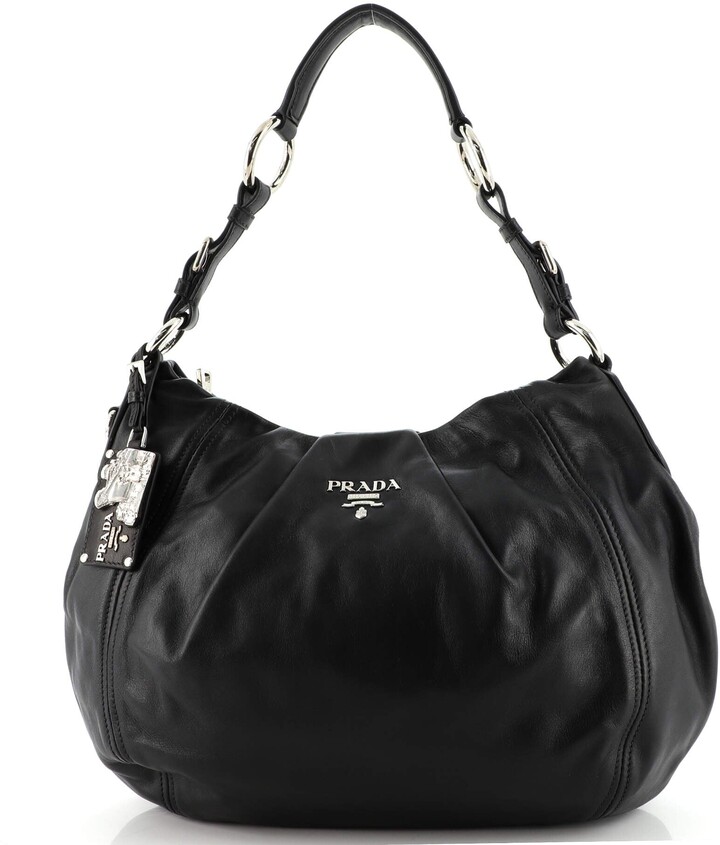 Tassen & portemonnees Handtassen Hobotassen Prada Side Pocket Hobo Belted Shoulder Bag Soft Black Leather 