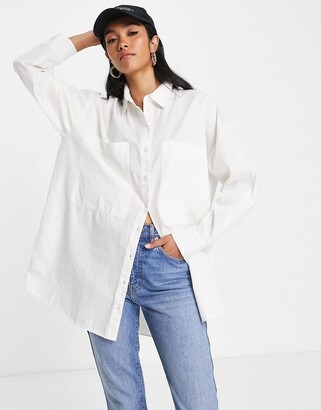 Selected oversized longline shirt in white