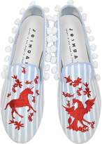 Thumbnail for your product : Joshua Sanders Lobster Embroidery Striped Fabric Slip on Loafer
