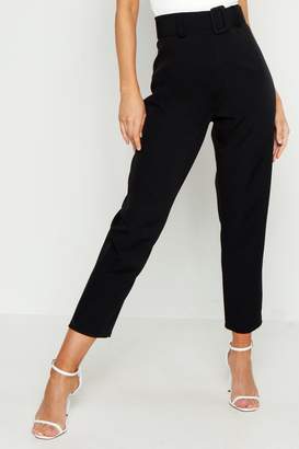 boohoo Wide Buckle Belt Straight Tapered Trouser
