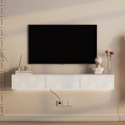 Wrought Studio Wall Mounted Floating TV Stand with Dynamic LED Lights, Ample Storage, and Sturdy Construction for Entertainment Centers