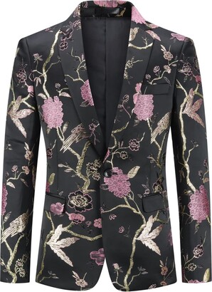 YOUTHUP Mens Embroidery Blazer Slim Fit Flowery Suit Jacket Stylish Floral Tuxedo Jackets