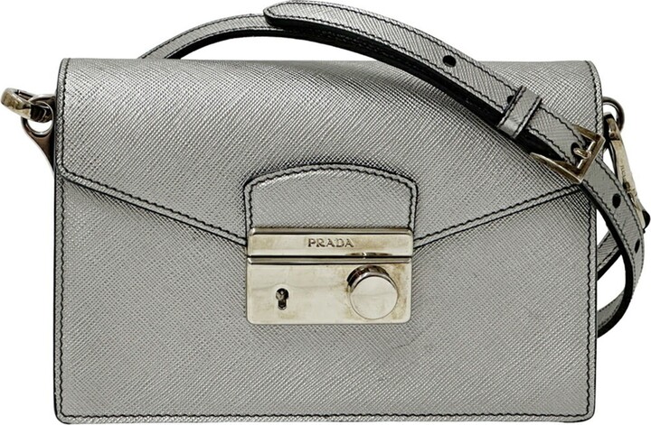 Prada Silver Leather Shoulder Bag (Pre-Owned) Shoulder Bags