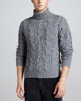Thumbnail for your product : Neiman Marcus Superfine Marled Cable-Knit Turtleneck Sweater, Blue