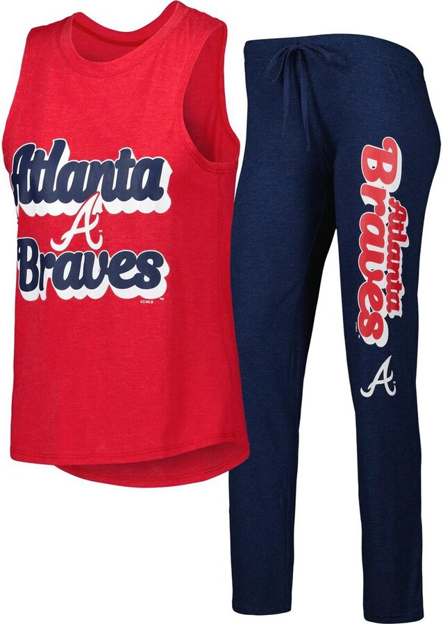 Concepts Sport Women's Navy Red Atlanta Braves Wordmark Meter Muscle Tank Top and Pants Sleep Set - Navy Red