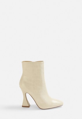missguided square toe boot in white faux croc