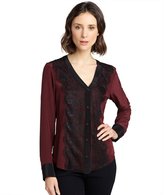 Thumbnail for your product : Wyatt oxblood and black silk and lace 'Dangerous Liasons' long sleeve blouse