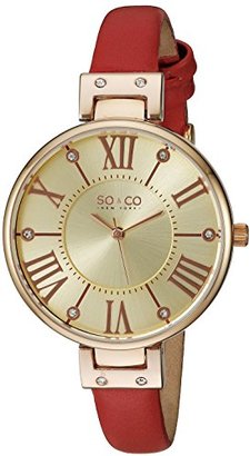 SO&CO New York Women's 5091.4 Slim Red Crystal Accent Leather Strap Watch