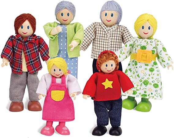 Happy Family Dollhouse Set by Hape |Award Winning Doll Family Set, Unique Accessory for Kid’s Wooden Dolls House, Imaginative Play Toy, 6 Family Figures, Adults 4.3" and Kids 3.5", Multicolor