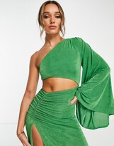 Thumbnail for your product : NA-KD X Angelica Blick one shoulder cut out maxi dress in green