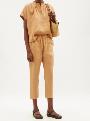 Loup Charmant Beach Cropped Linen Relaxed-fit Trousers - Camel