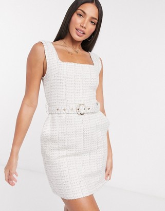 Fashion Union Tall mini tweed dress in cream bucle