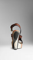 Thumbnail for your product : Burberry Canvas Check Leather Platform Wedges